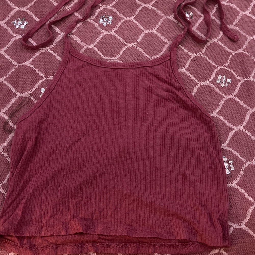 cropped maroon halter top